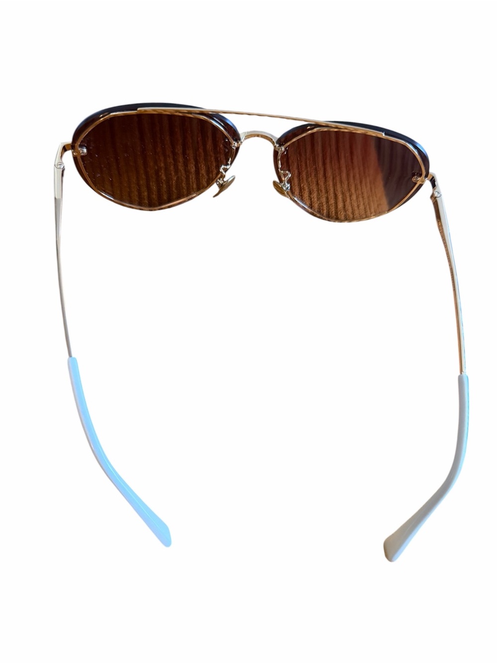 Slim Gold Frame Sunglasses with Brown Lenses and White Temple Tips
